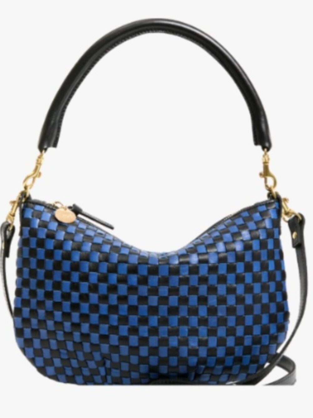 Clare V Petit Moyen Messenger Cobalt/Black Woven Checker NWT